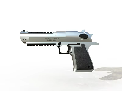 Tactical Silver Pistol With Black Grip 50AE Caliber Picatinny Rail Design 3d model