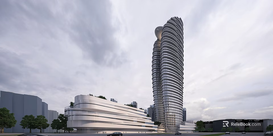 Modern Tall Hotel Building Featuring Spiral Curved Facade And Glass Exterior Design 3d model 
