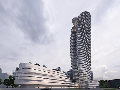 Modern Tall Hotel Building Featuring Spiral Curved Facade And Glass Exterior Design 3d model