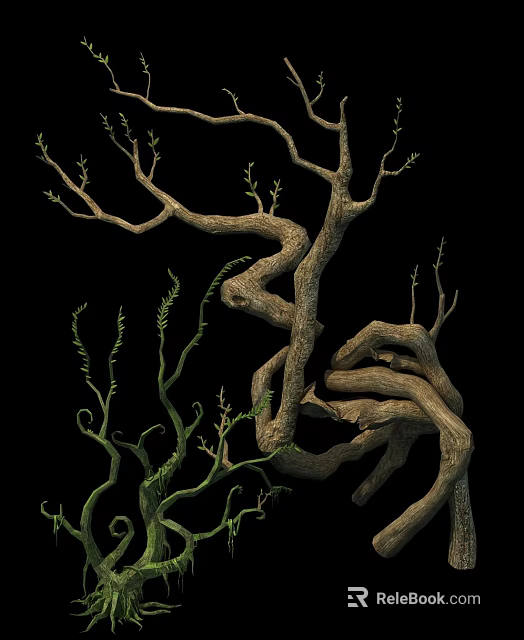 Twisted Arbor With Green New Shoots And Coiled Vines On Dark Background 3d model 