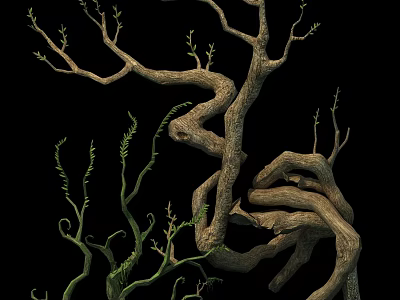 Twisted Arbor With Green New Shoots And Coiled Vines On Dark Background 3d model