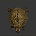 Turtle With Orange And Brown Patterned Shell Striped Head And Limbs 3D Rendered 3d model