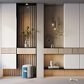 Modern Minimalist Shoe Cabinet Design With White And Wooden Finish In Living Room Interior
