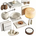 Modern Elegant Decorative Ornament Collection With Marble Vase Wooden Bowl Lamp And Sculpture