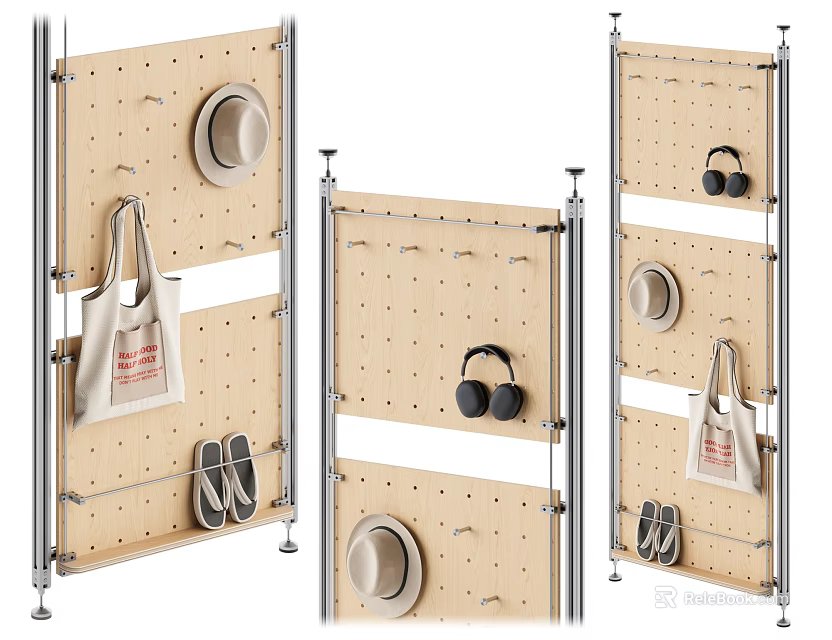 Pegboard Organizational Storage Shelf with Metal Frame Hanging Hat Tote Bag Headphones And Shoes 3d model 