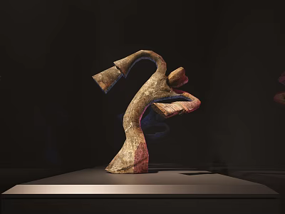 Abstract Sculpture With Curved Design On Display Stand In Dark Setting 3d model