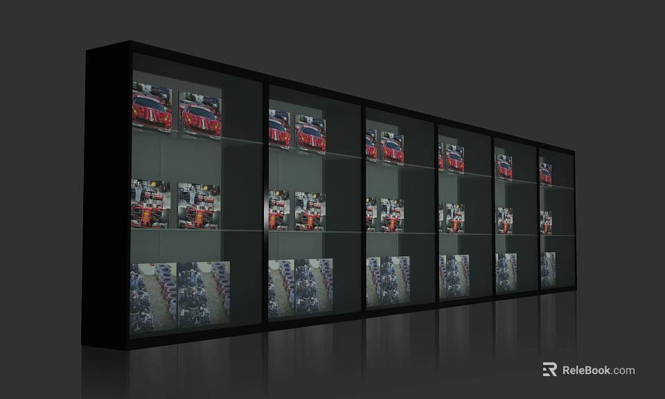 Modern Glass Display Shelves With Multiple Shelving Units For Commercial Items 3d model 