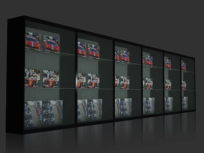 Modern Glass Display Shelves With Multiple Shelving Units For Commercial Items 3d model