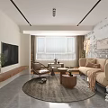 Modern Living Dining Room Interior With Open Concept Sofa TV And Decorative Plants