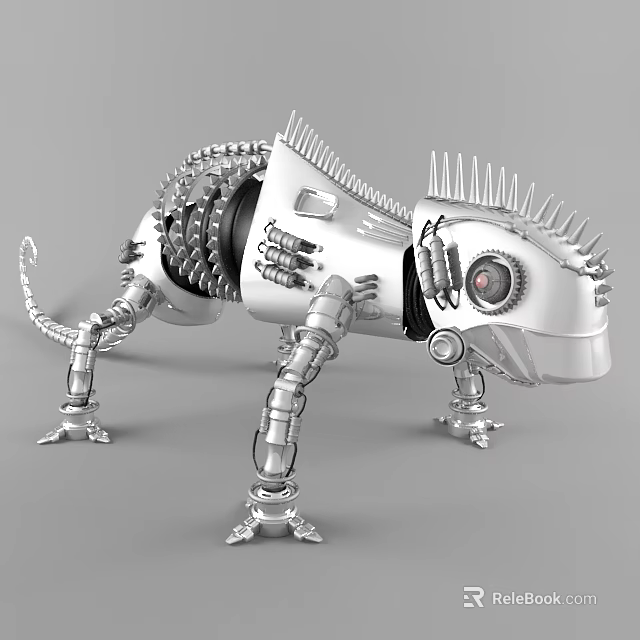 Electric Toy Mechanical Lizard With Silver Metal Robotic Structure And Detailed Parts 3d model 