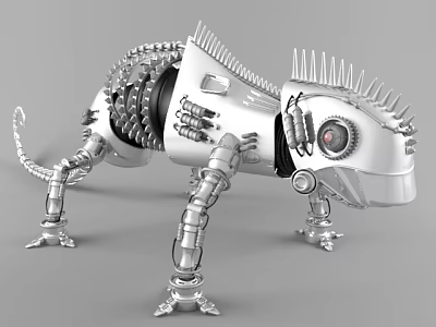 Electric Toy Mechanical Lizard With Silver Metal Robotic Structure And Detailed Parts 3d model