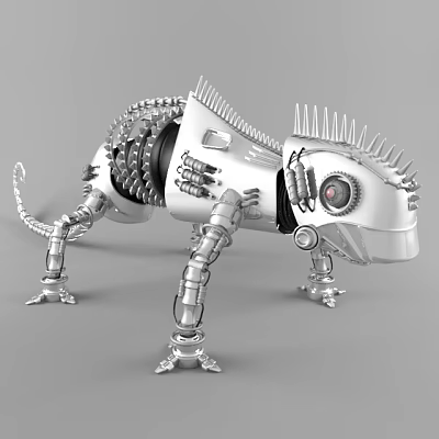 Electric Toy Mechanical Lizard With Silver Metal Robotic Structure And Detailed Parts 3d model