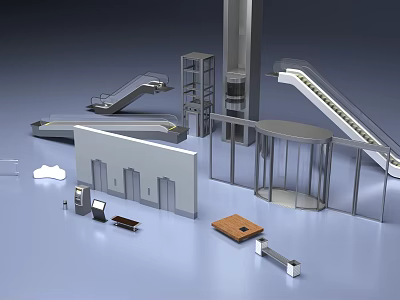 Modern Public Facilities With Escalators Elevators Revolving Door Information Desk And Security Check Points 3d model