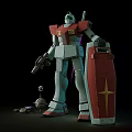Detailed Green And Red Mecha Robot Model With Shield Weapon And Accessories
