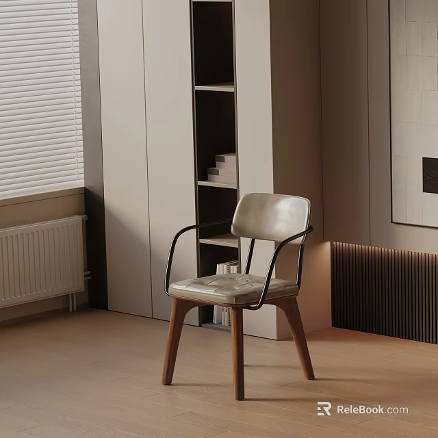 Modern Interior White Leather Dining Chair With Black Metal Frame And Wooden Legs 3d model 