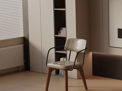 Modern Interior White Leather Dining Chair With Black Metal Frame And Wooden Legs 3d model