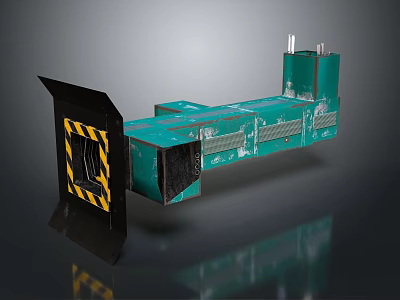 Industrial Green Metal Pipe Structure With Yellow Black Warning Stripes And Metal Connections 3d model