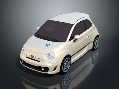 Stylish Cream Compact Car With Black Roof Round Headlights Blue Stripe And Silver Alloy Wheels 3d model