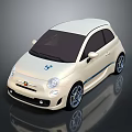 Stylish Cream Compact Car With Black Roof Round Headlights Blue Stripe And Silver Alloy Wheels