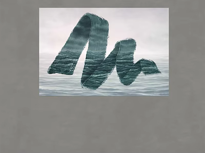 Unique Green Rock Formation With M Shape On Water Surface Under Gray Sky 3d model