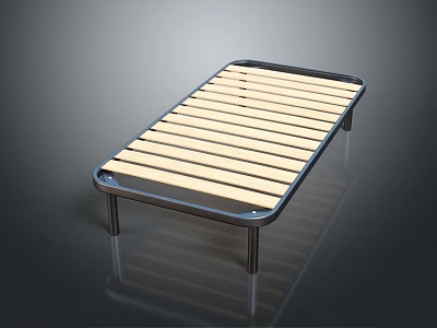 Modern Single Bed With Metal Frame And Wooden Slats Design Structure 3d model