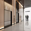 Modern Elevator Lobby With Illuminated Walls Marble Floor And People Chatting