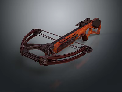 Detailed Vintage Wooden Crossbow With Mechanical Design And Metal Components 3d model