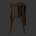 Vintage Wooden Leisure Chair With Plaid Blanket Draped Over Backrest
