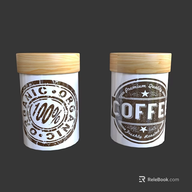 Two Coffee Canisters with Wooden Lids Organic Premium Quality Labels 3d model 