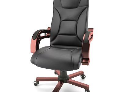 Black Leather Office Chair with Red Armrests Ergonomic Swivel Base and Wheels 3d model