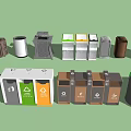 Outdoor Public Waste Bins Collection With Various Designs And Tree Background