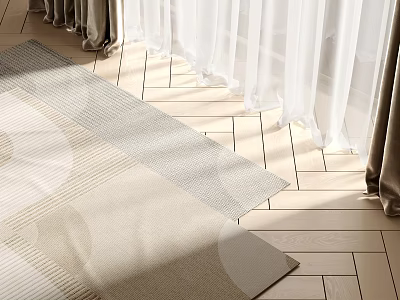Square Light Toned Rug Placed On Wooden Floor By Curtains 3d model