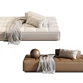 Modern Light And Brown Ottoman Stools With Decorative Pillows Plaid Blanket And Round Ball Decor