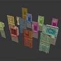 Building Models With Light Colored Stone And Wooden Structures Windows Doors Arranged In Staggered Layout