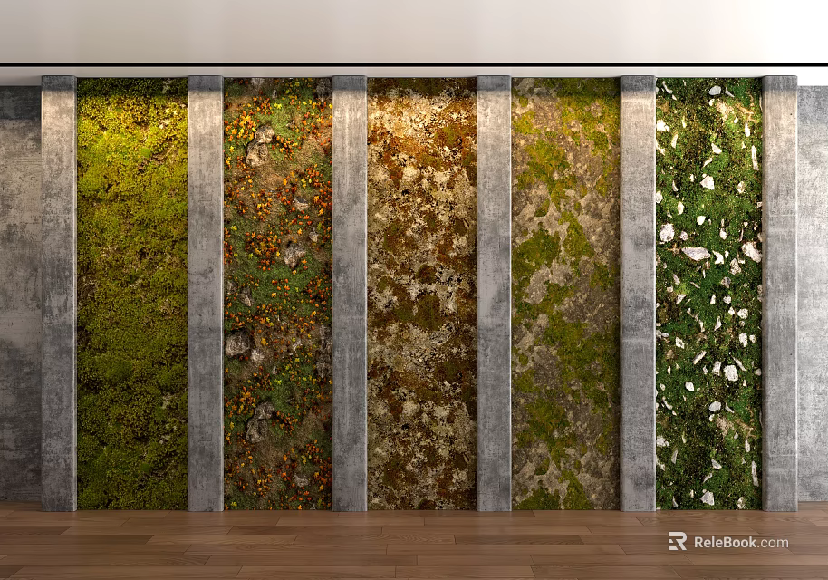 Indoor Vertical Green Wall Decoration With Diverse Plants And Columns 3d model 