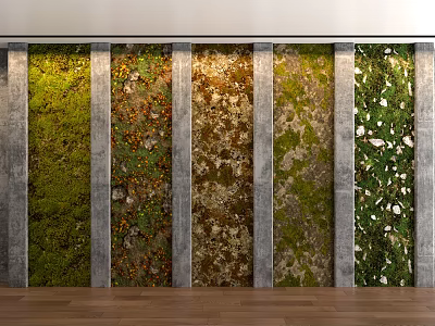 Indoor Vertical Green Wall Decoration With Diverse Plants And Columns 3d model