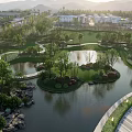 Serene Park Landscape With Lake Winding Paths Lush Trees Green Islands And Sunset Views