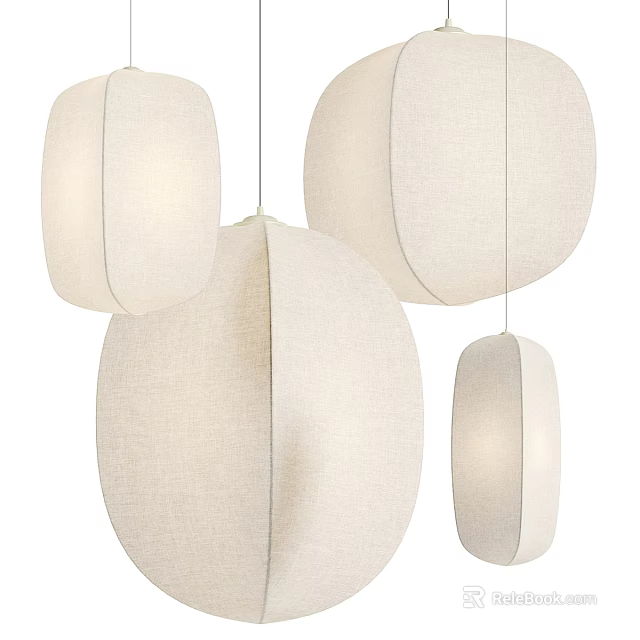 Modern Light Beige Fabric Pendant Lights With Multiple Different Sizes Oval Shapes 3d model 