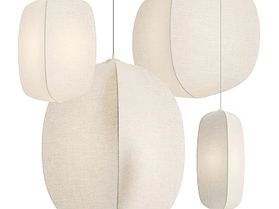 Modern Light Beige Fabric Pendant Lights With Multiple Different Sizes Oval Shapes 3d model