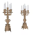 Vintage Carved Candelabra Lamps With Multiple Candle Shaped Lights And Ornate Base