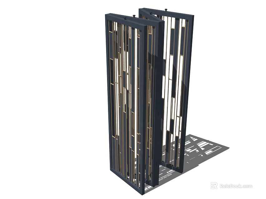 Modern Decorative Room Divider Screen With Vertical Stripes And Metal Frame 3d model 