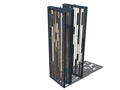 Modern Decorative Room Divider Screen With Vertical Stripes And Metal Frame 3d model