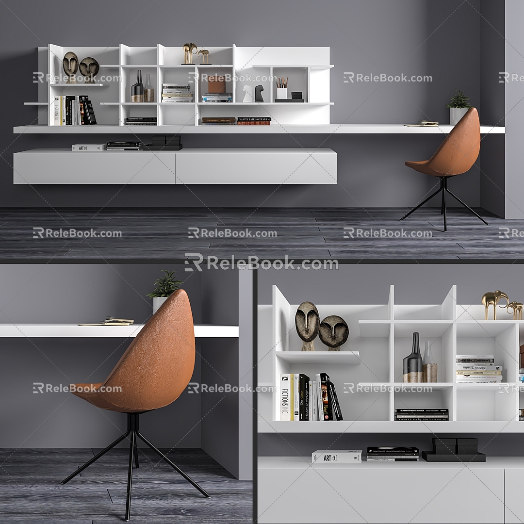 Modern Wall-Hanging Desk Bookcase 3d model