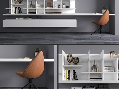 Modern Wall-Hanging Desk Bookcase 3d model