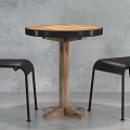 Modern Table and Chair Set With Wooden Tabletop Cross Base and Black Metal Chairs