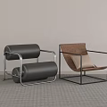 Modern Single Chairs With Metal Frame Cylindrical Design Brown Beige Cushion On Gray Carpet