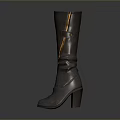 Brown Knee High Boots With Belt Buckle Detail And High Heels Simple Design