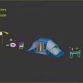 Camping Furniture Setup With Tent Umbrella Folding Chair And Table