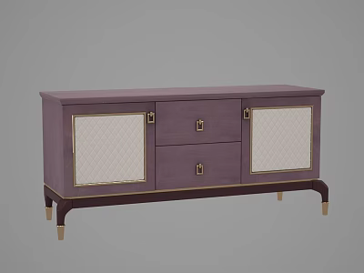 Elegant Purple Sideboard with Gold Accents Mesh Doors Drawers and Gold Legs 3d model