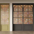 Sliding Doors with Green and Black Frames and Decorative Patterned Glass Panels 3d model